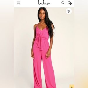 NWT LuLu’s Essential Comfort Pink Sleeveless Tie-Front Lounge Jumpsuit